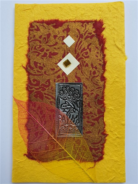 Grußkarte, "Chakra", gelb, rot-gold