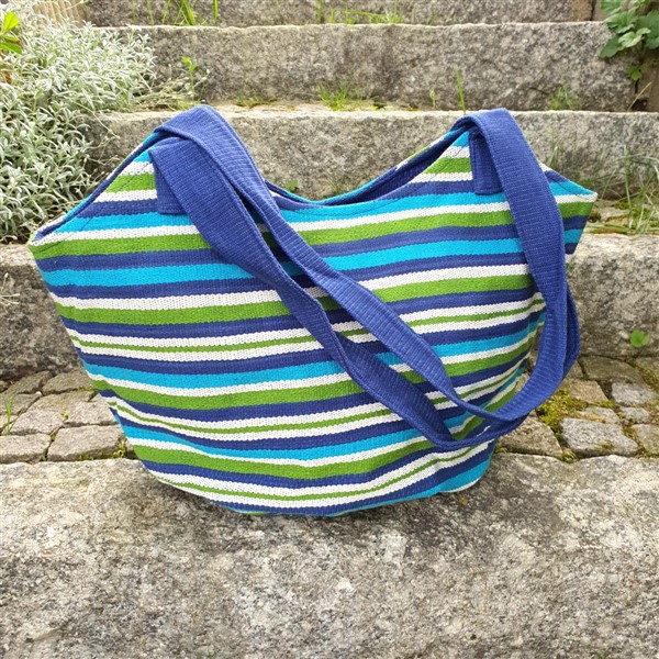 große Handtasche, grün-blau