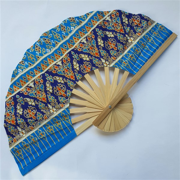 Fächer, gemustert, blau, 25cm    