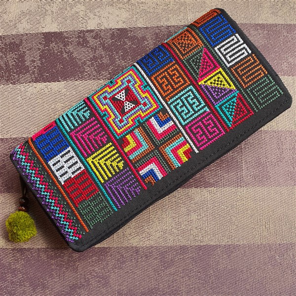 Geldtasche, bestickt, buntes Muster